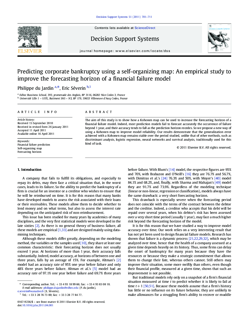 Predicting corporate bankruptcy using a self-organizing map: An empirical study to improve the forecasting horizon of a financial failure model