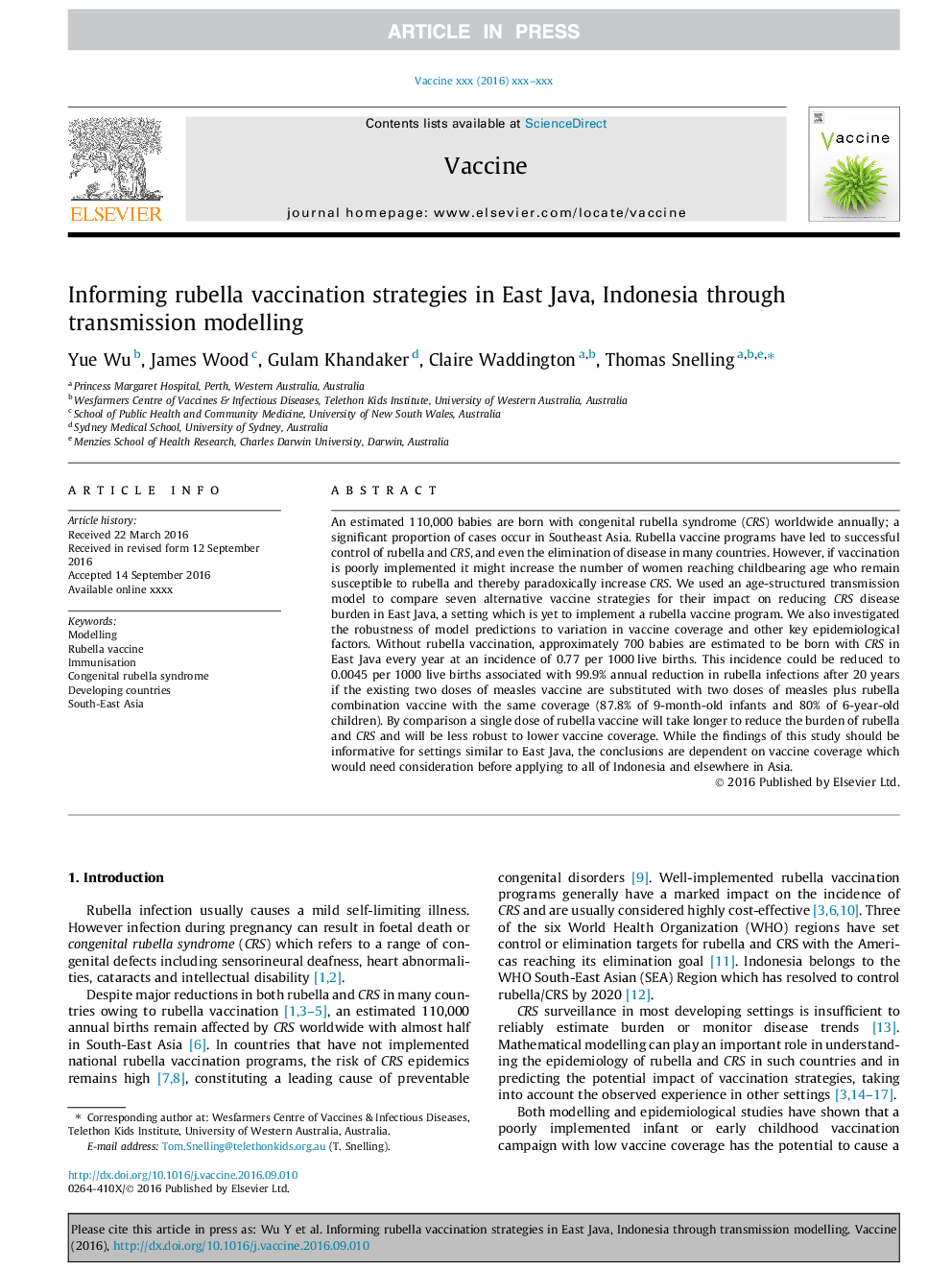 Informing rubella vaccination strategies in East Java, Indonesia through transmission modelling