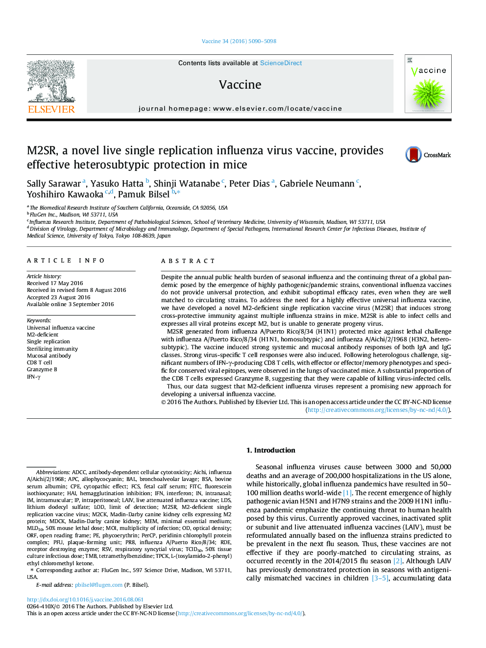 M2SR, a novel live single replication influenza virus vaccine, provides effective heterosubtypic protection in mice