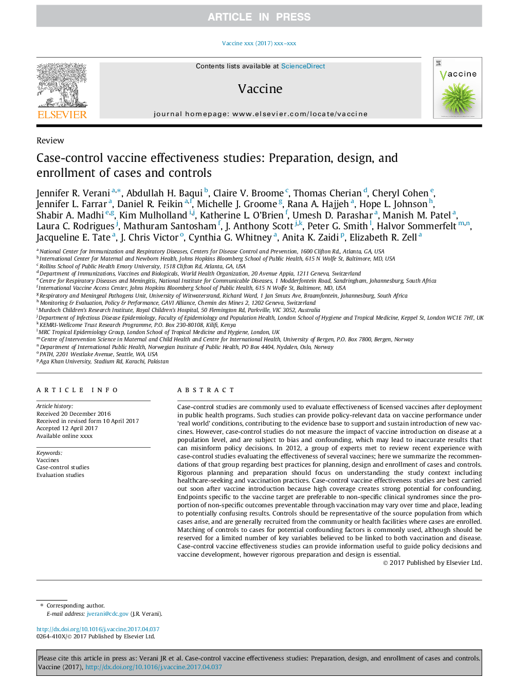 Case-control vaccine effectiveness studies: Preparation, design, and enrollment of cases and controls