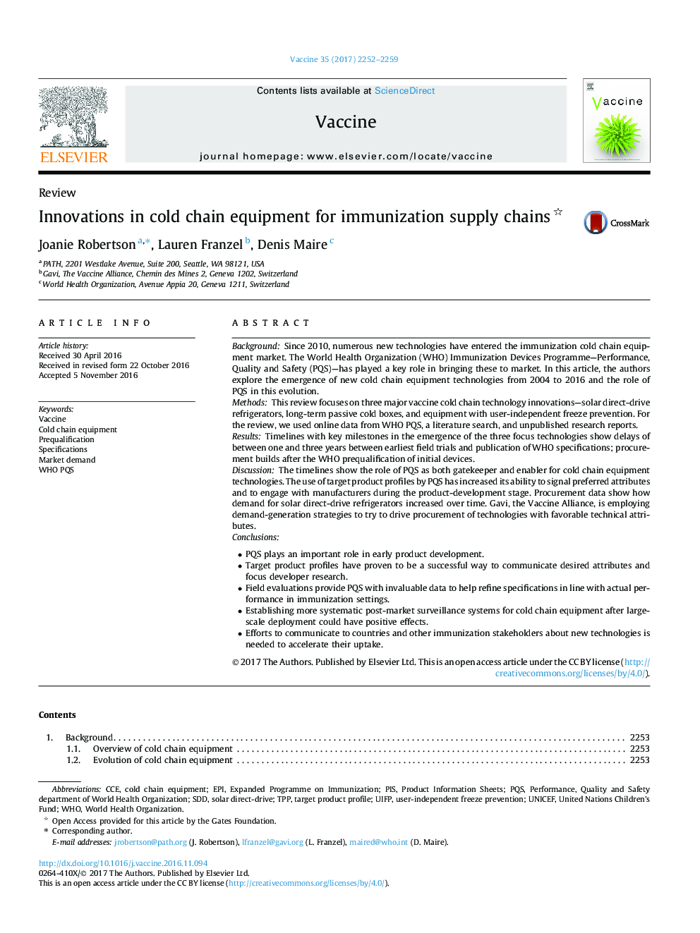 Innovations in cold chain equipment for immunization supply chains