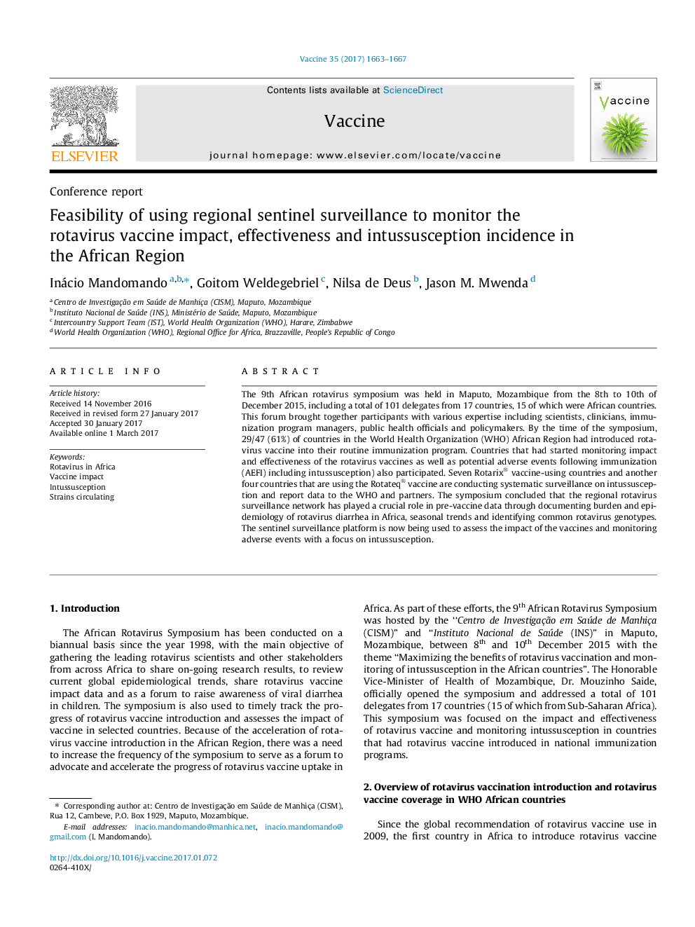 Feasibility of using regional sentinel surveillance to monitor the rotavirus vaccine impact, effectiveness and intussusception incidence in the African Region