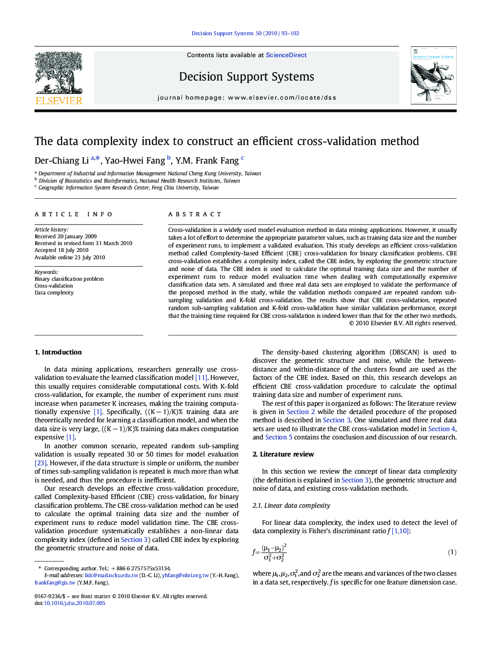 The data complexity index to construct an efficient cross-validation method