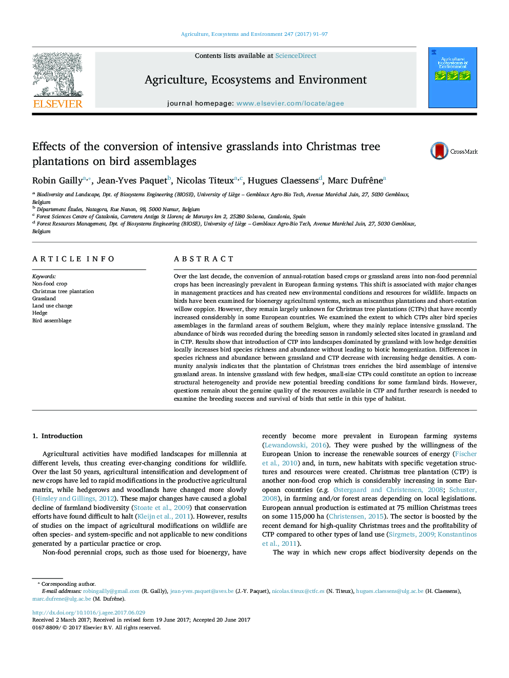 Effects of the conversion of intensive grasslands into Christmas tree plantations on bird assemblages