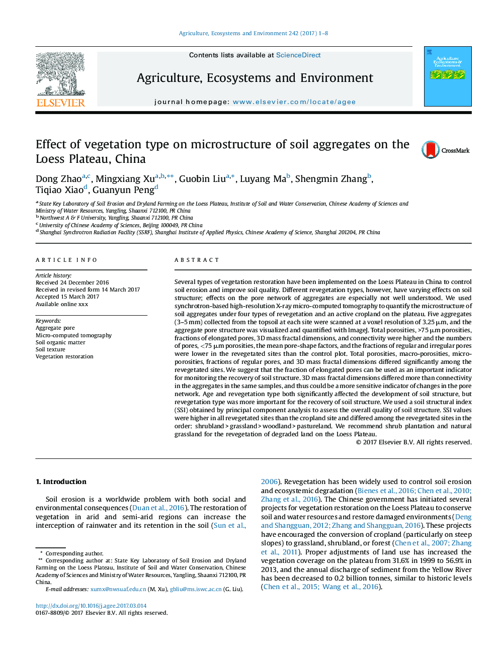 Effect of vegetation type on microstructure of soil aggregates on the Loess Plateau, China