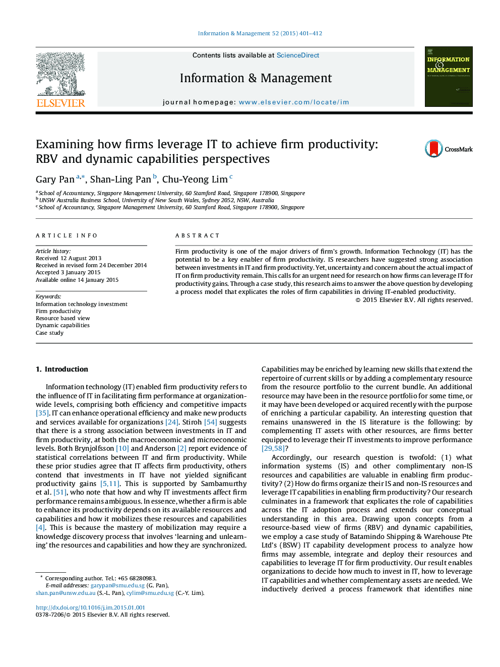 Examining how firms leverage IT to achieve firm productivity: RBV and dynamic capabilities perspectives