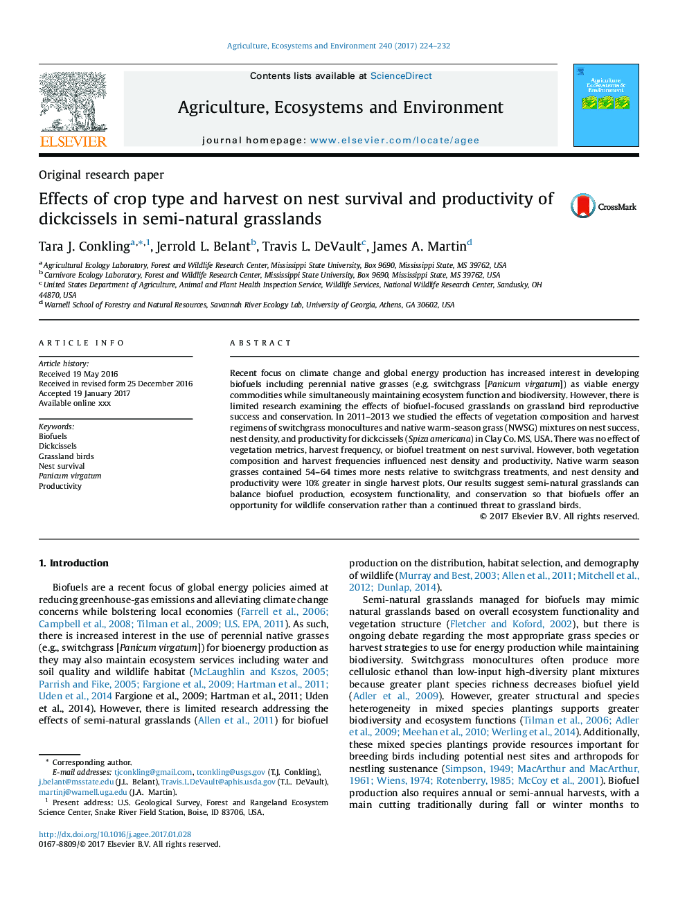 Effects of crop type and harvest on nest survival and productivity of dickcissels in semi-natural grasslands