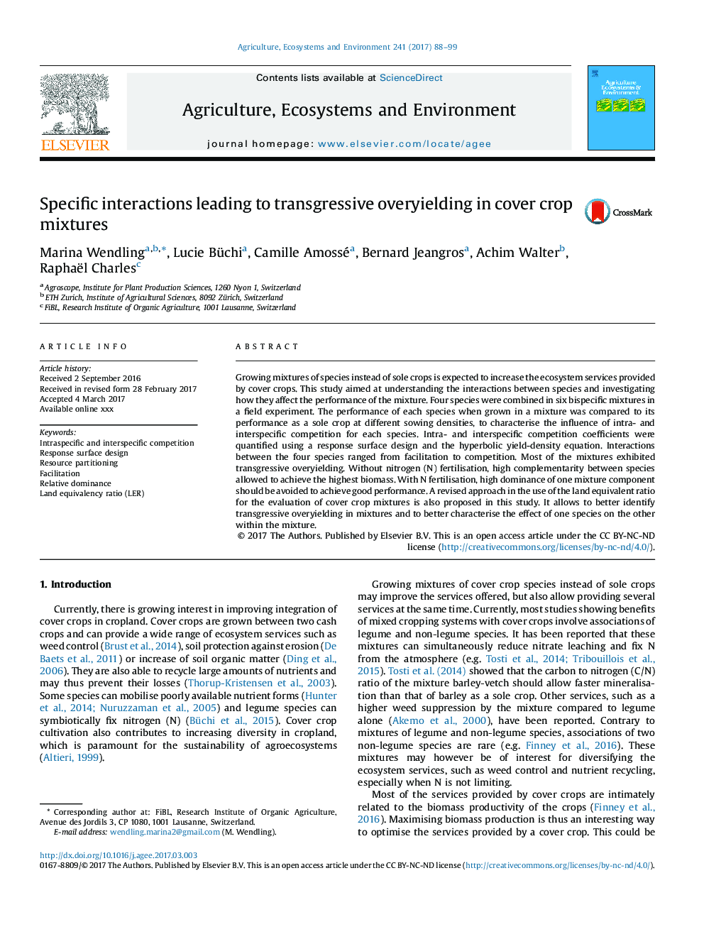 Specific interactions leading to transgressive overyielding in cover crop mixtures