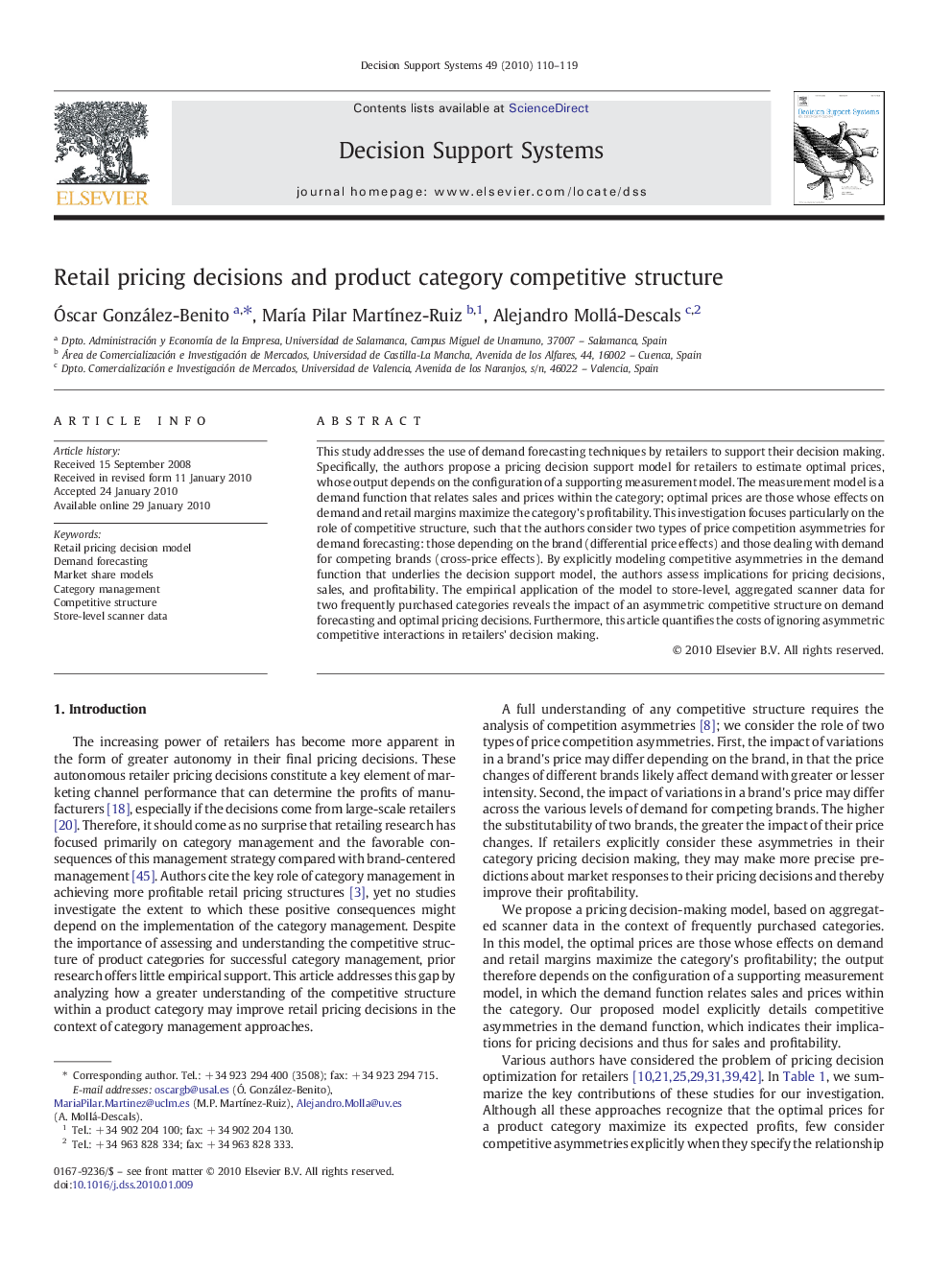 Retail pricing decisions and product category competitive structure