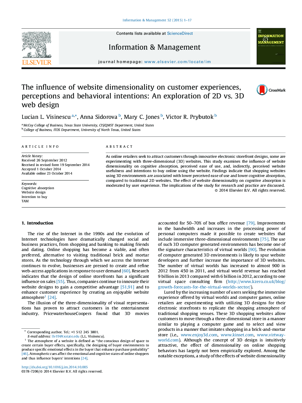 The influence of website dimensionality on customer experiences, perceptions and behavioral intentions: An exploration of 2D vs. 3D web design