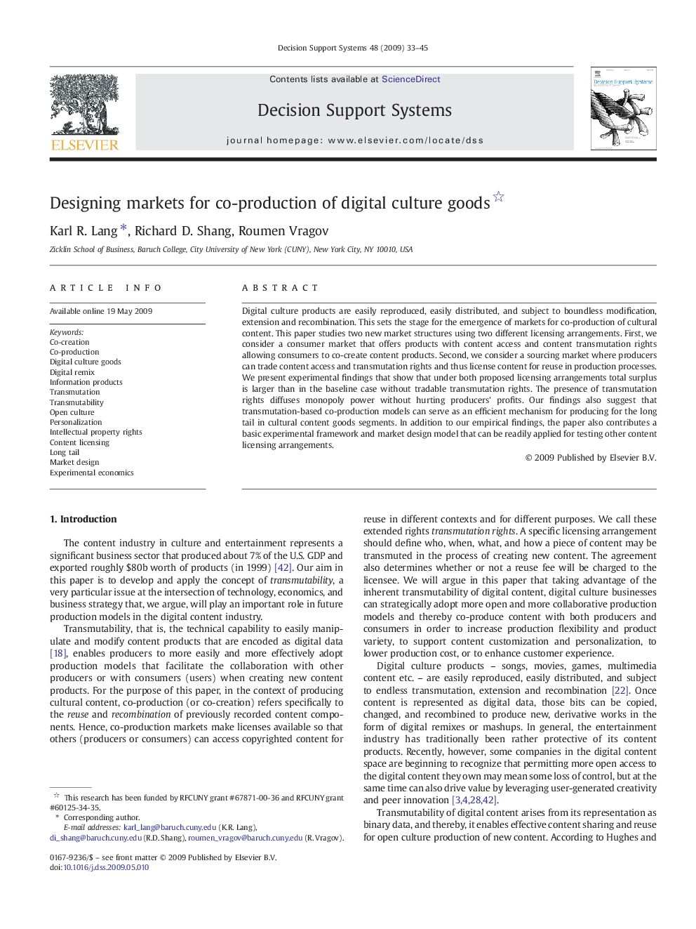 Designing markets for co-production of digital culture goods 