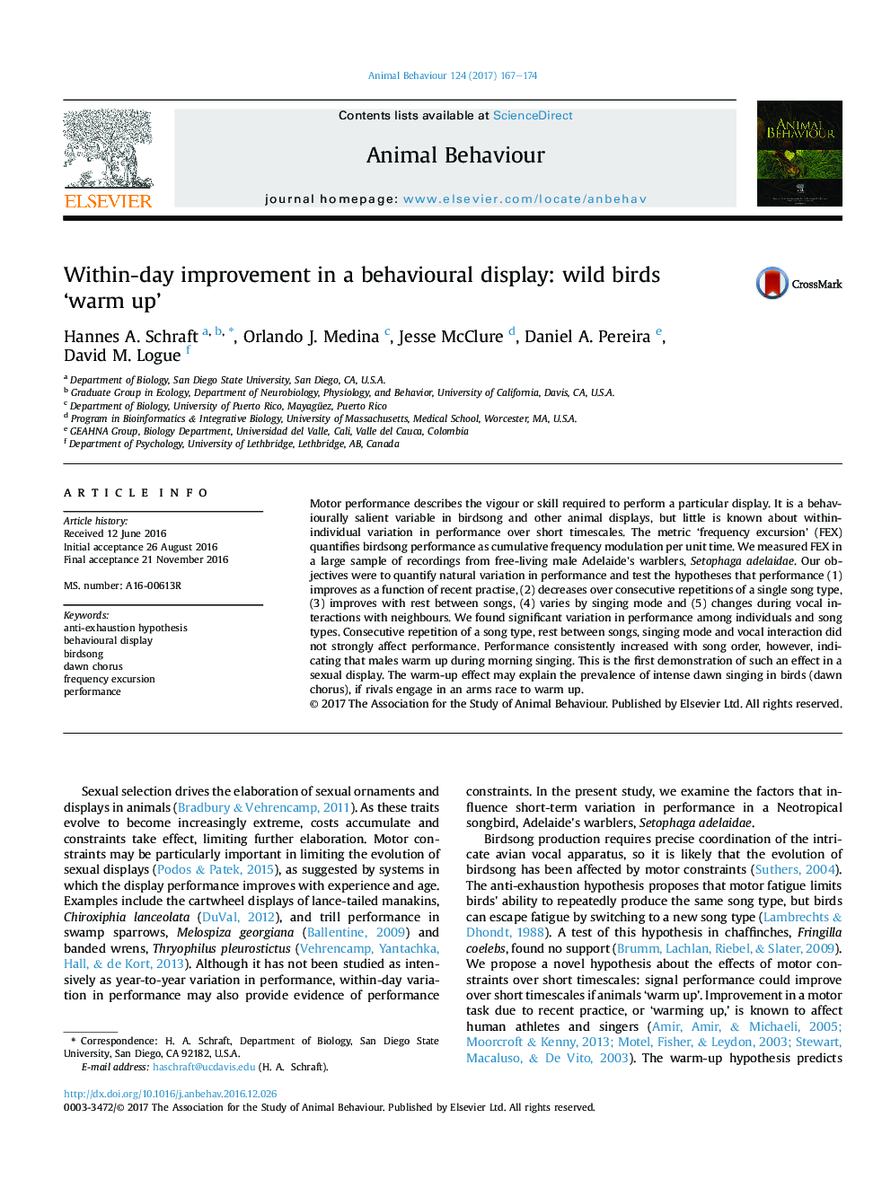 Within-day improvement in a behavioural display: wild birds 'warmÂ up'