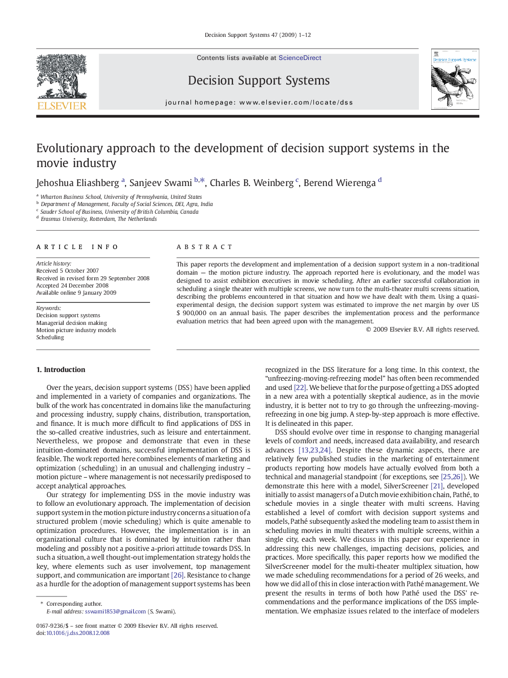 Evolutionary approach to the development of decision support systems in the movie industry