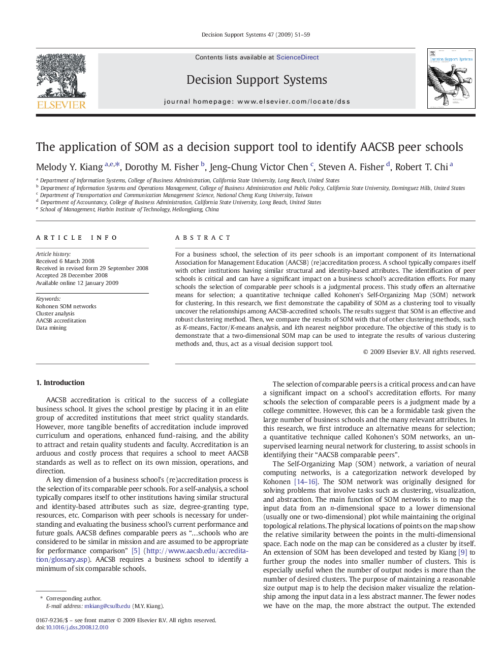 The application of SOM as a decision support tool to identify AACSB peer schools