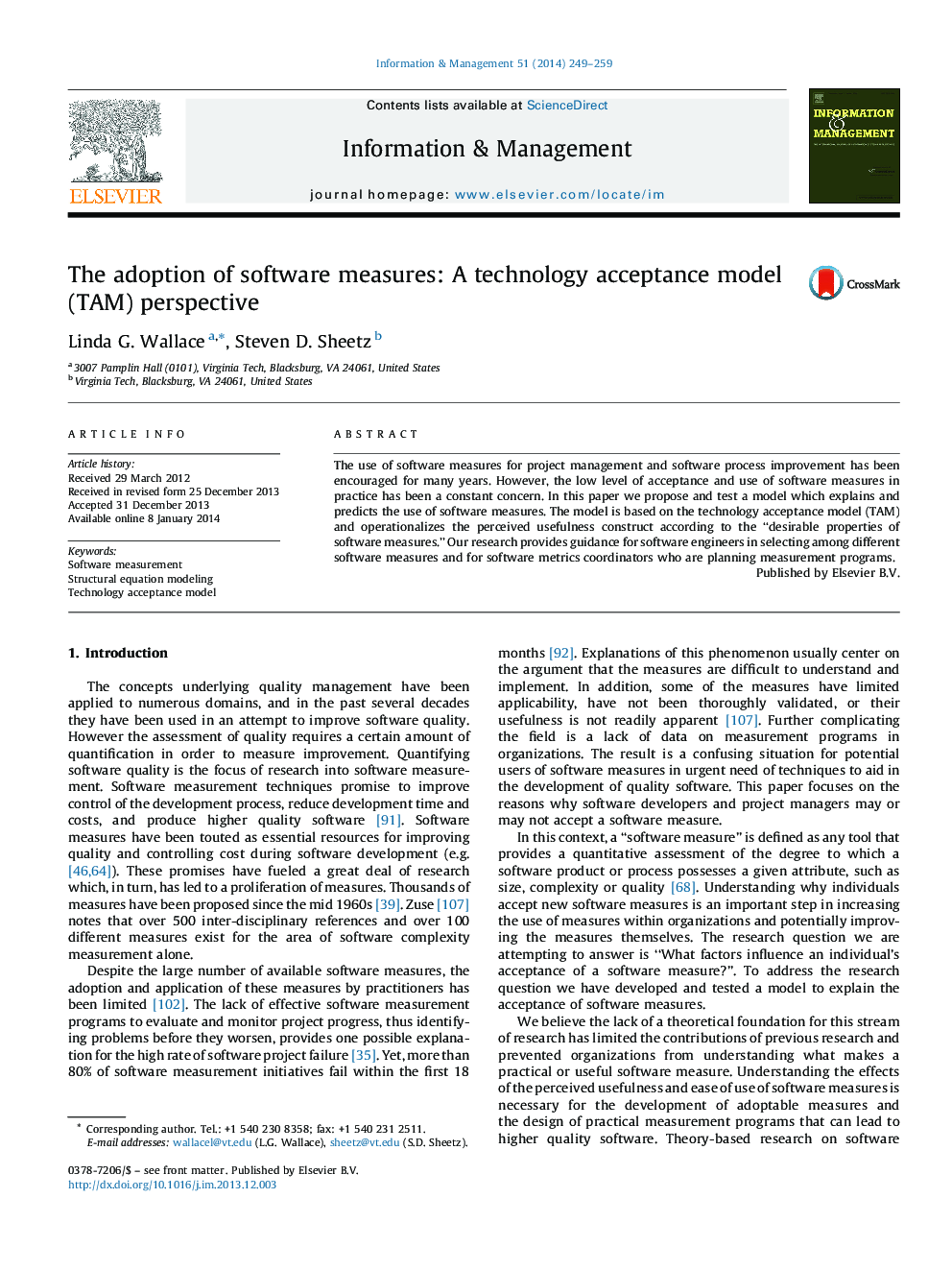 The adoption of software measures: A technology acceptance model (TAM) perspective