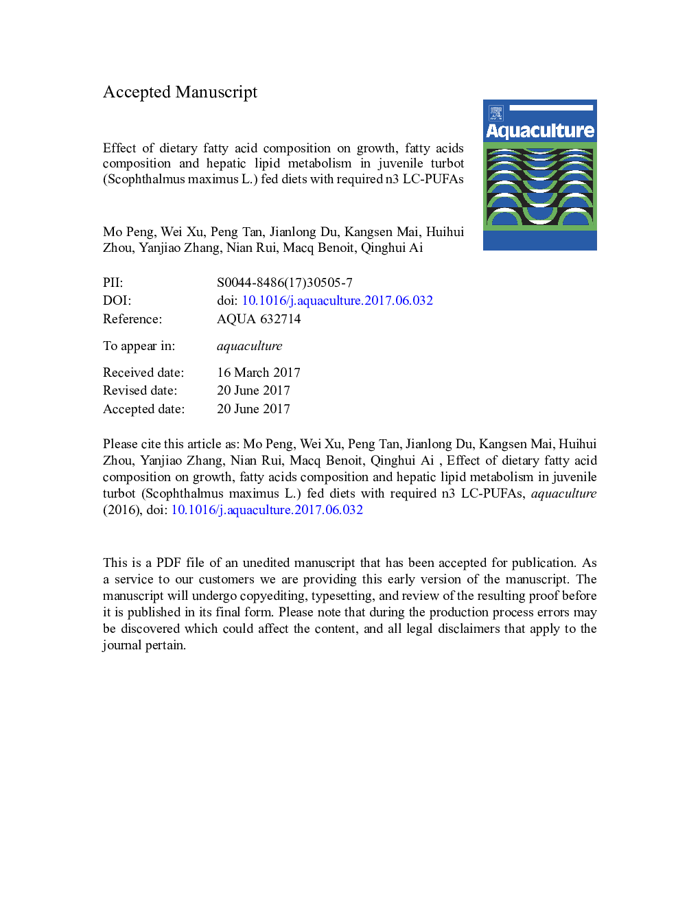 Effect of dietary fatty acid composition on growth, fatty acids composition and hepatic lipid metabolism in juvenile turbot (Scophthalmus maximus L.) fed diets with required n3 LC-PUFAs