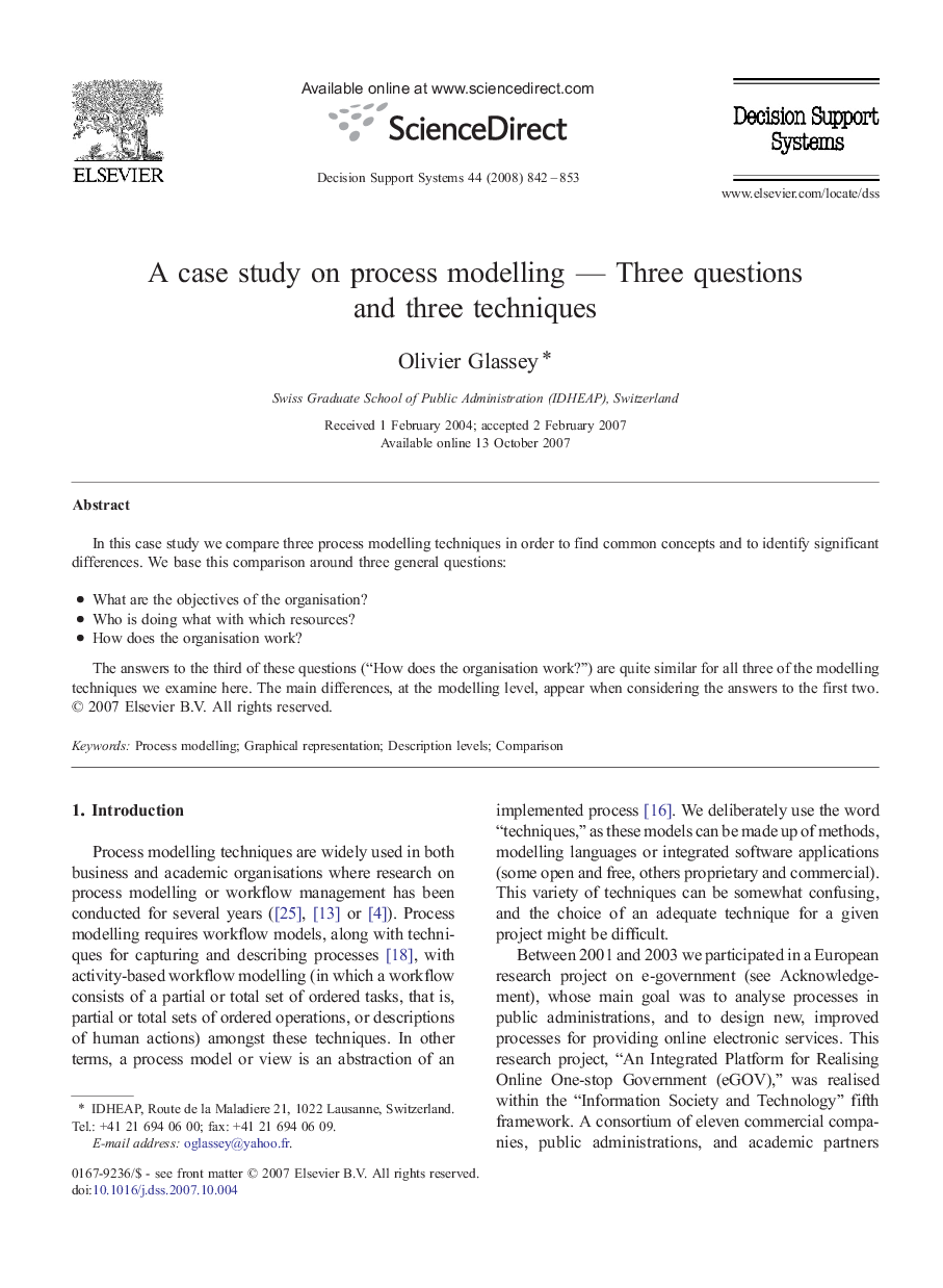 A case study on process modelling — Three questions and three techniques