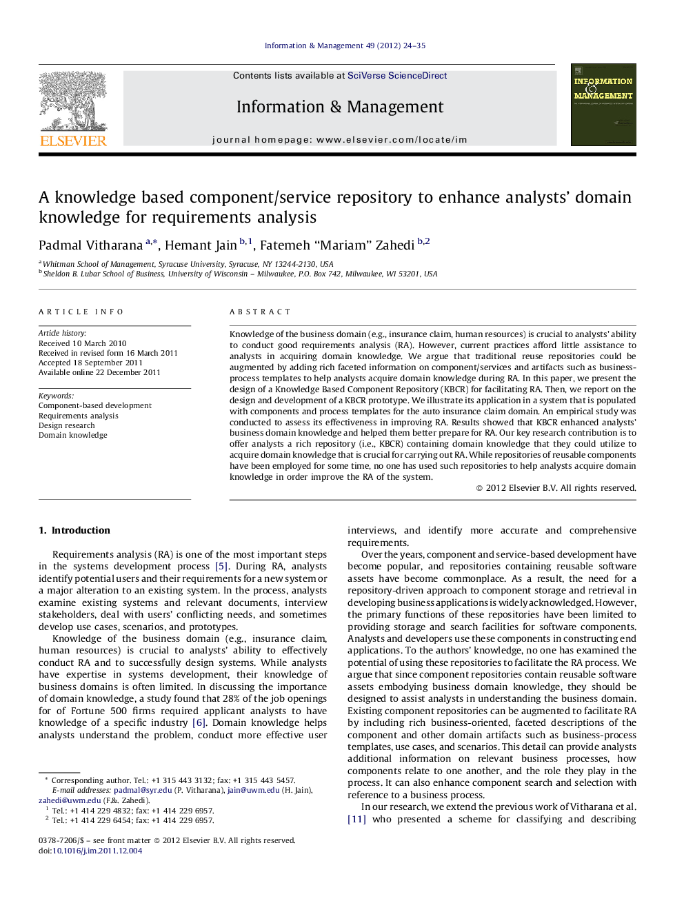 A knowledge based component/service repository to enhance analysts’ domain knowledge for requirements analysis