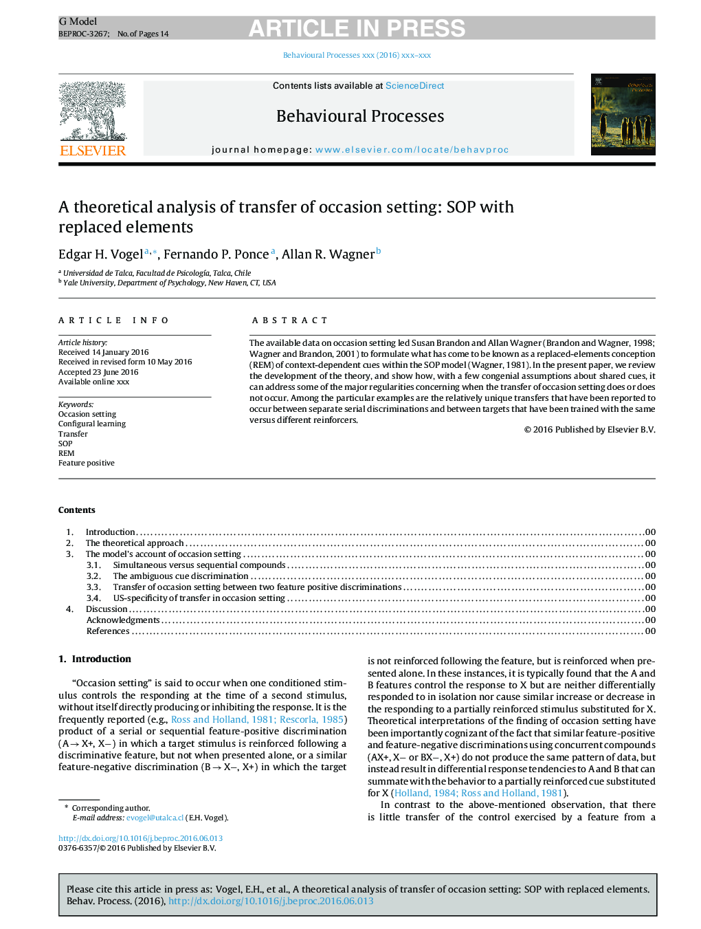 A theoretical analysis of transfer of occasion setting: SOP with replaced elements