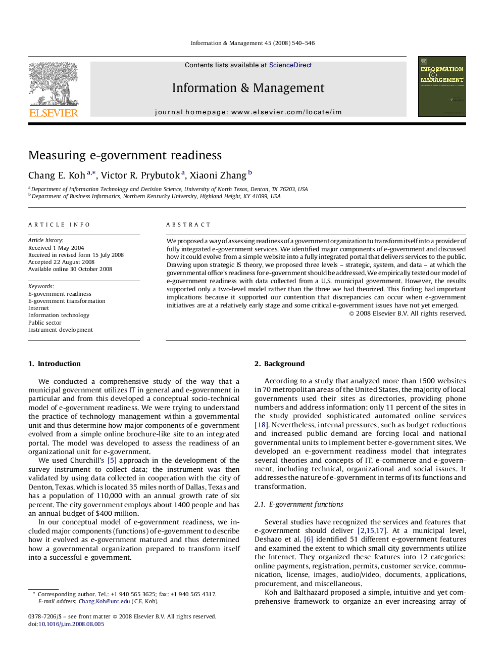 Measuring e-government readiness