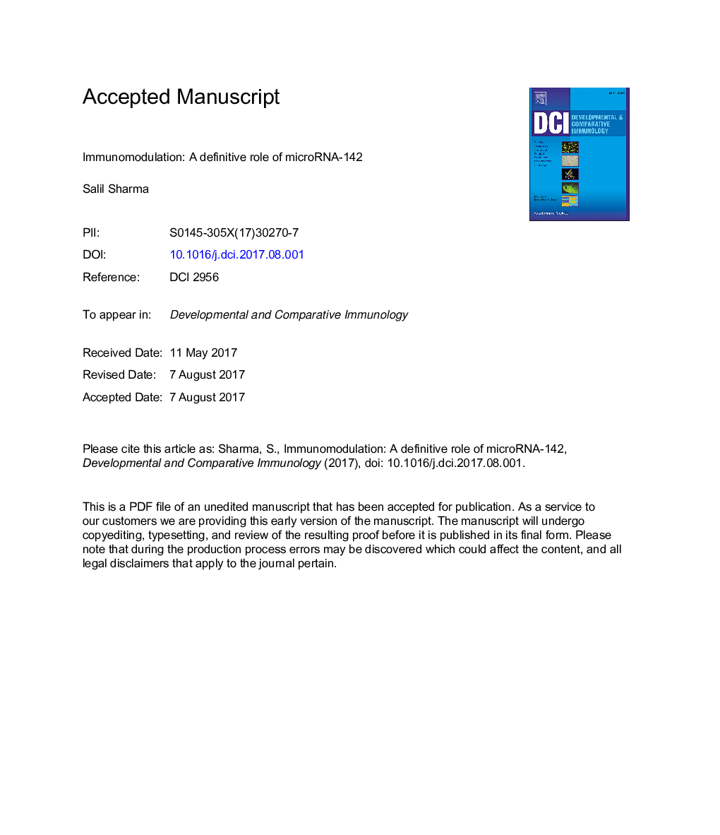 Immunomodulation: A definitive role of microRNA-142