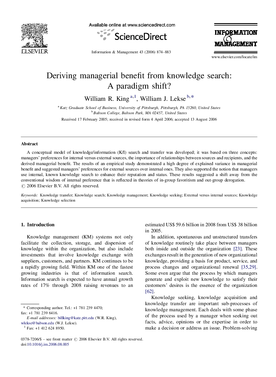 Deriving managerial benefit from knowledge search: A paradigm shift?