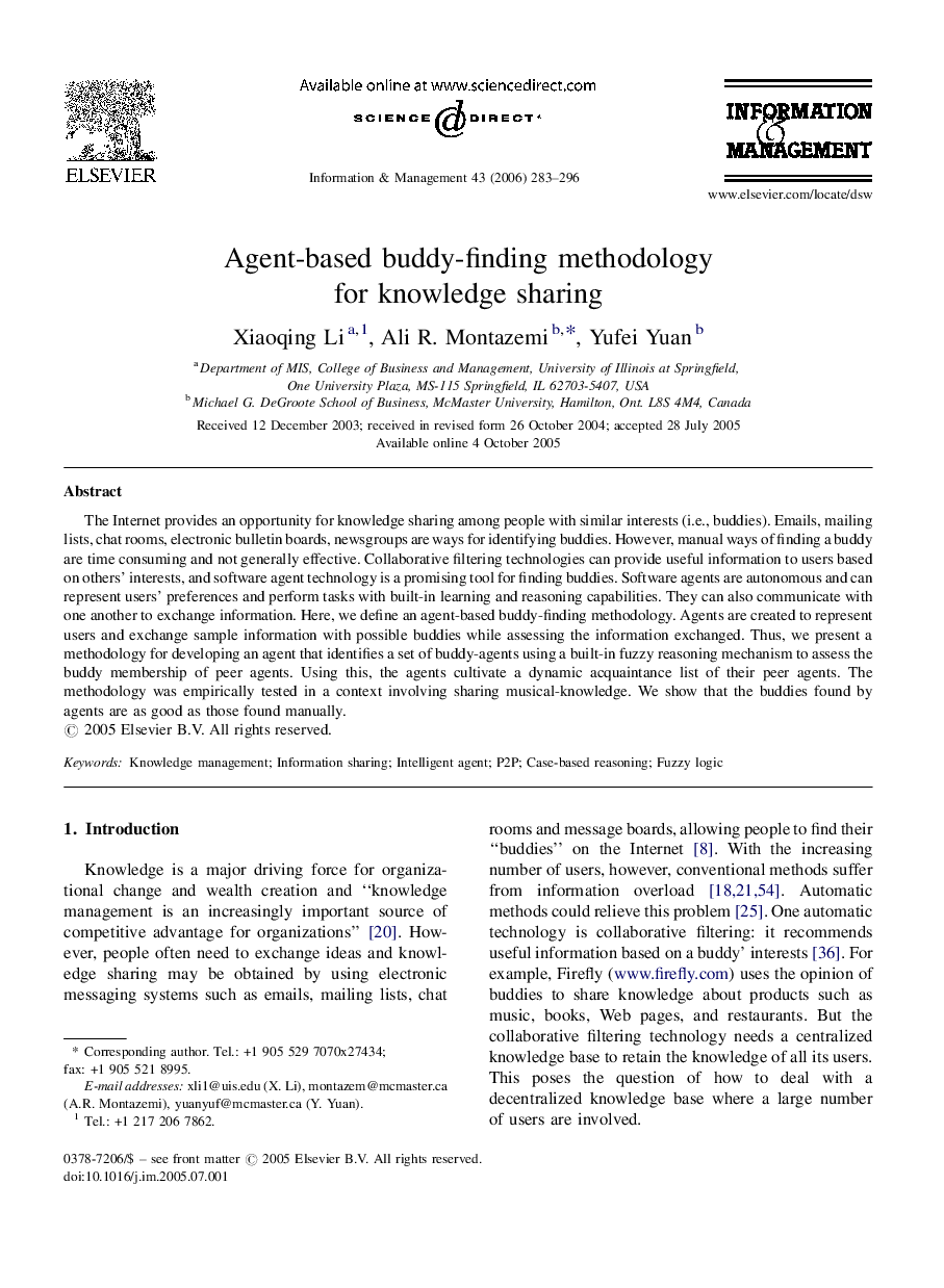 Agent-based buddy-finding methodology for knowledge sharing