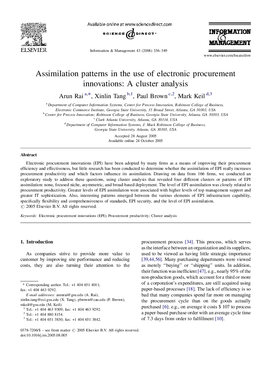 Assimilation patterns in the use of electronic procurement innovations: A cluster analysis