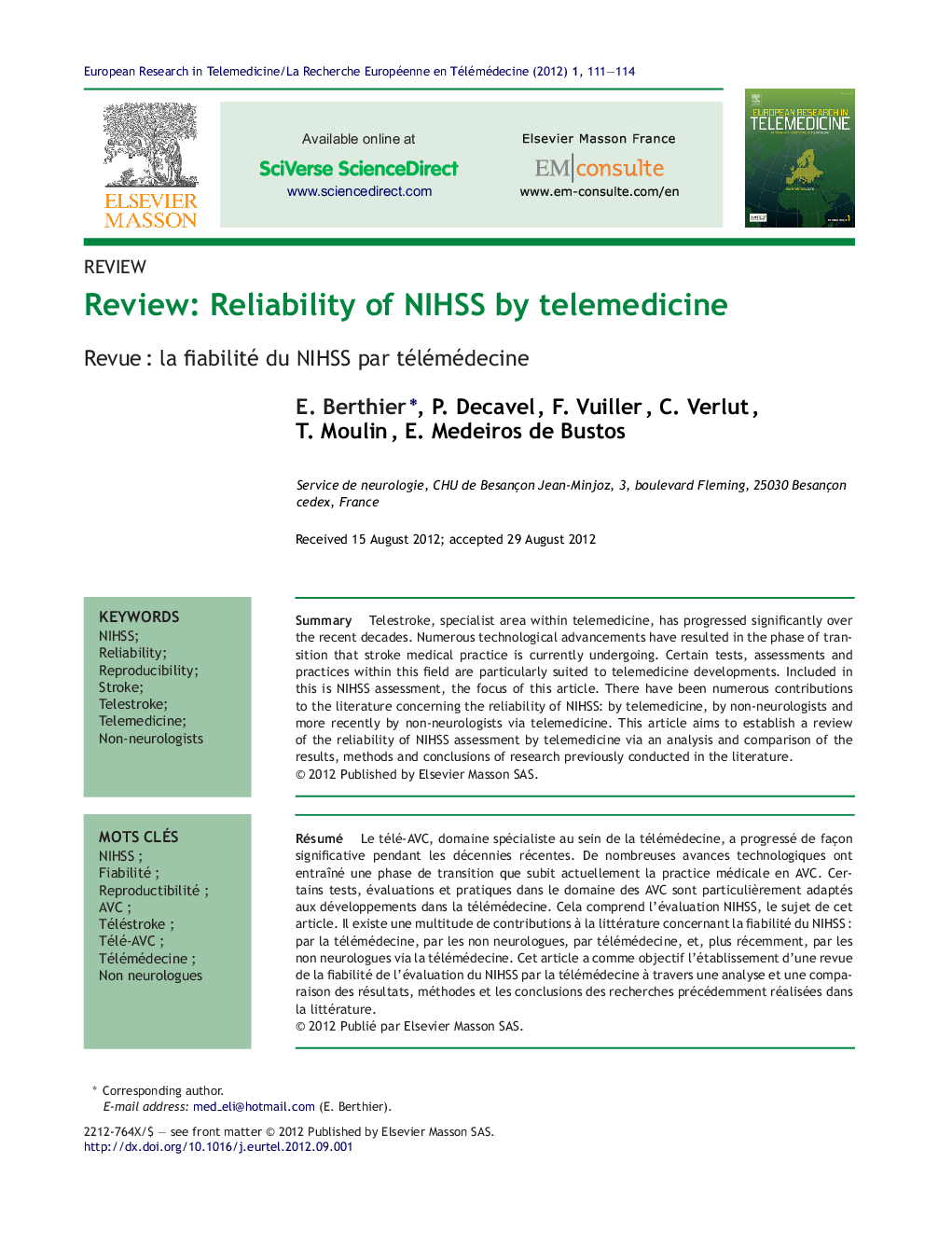 Review: Reliability of NIHSS by telemedicine