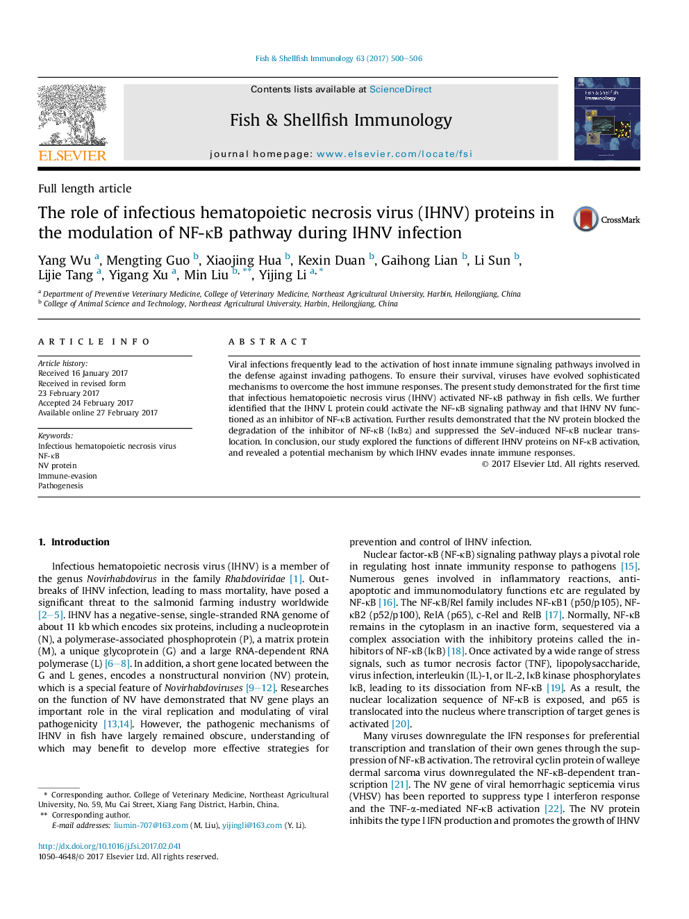 The role of infectious hematopoietic necrosis virus (IHNV) proteins in the modulation of NF-ÎºB pathway during IHNV infection