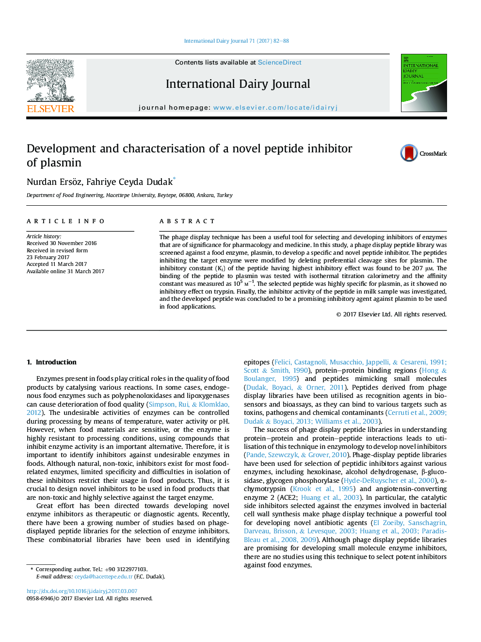 Development and characterisation of a novel peptide inhibitor ofÂ plasmin