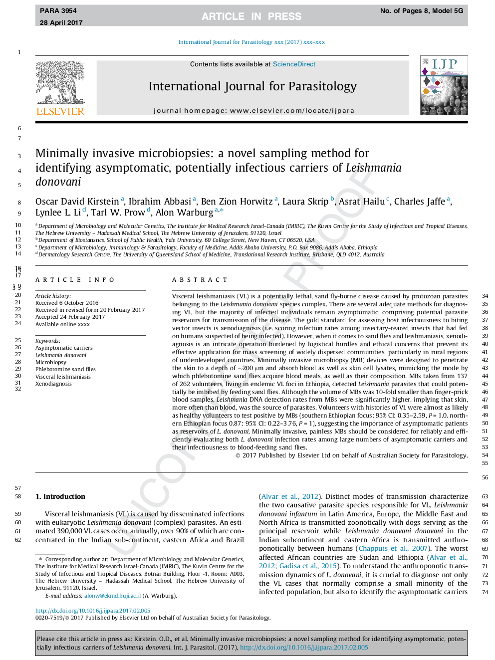 Minimally invasive microbiopsies: a novel sampling method for identifying asymptomatic, potentially infectious carriers of Leishmania donovani