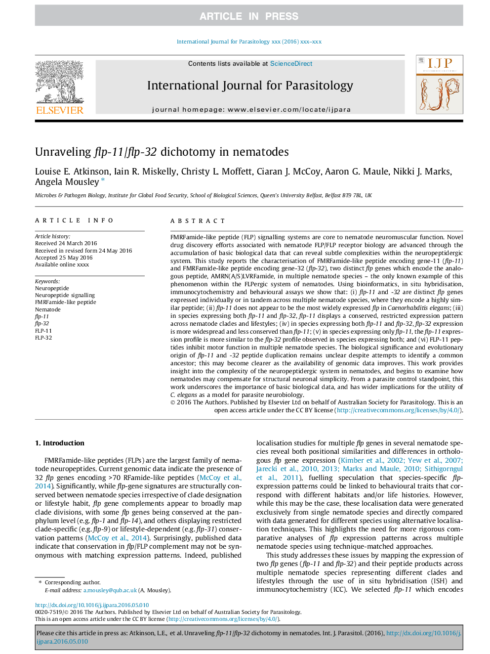 Unraveling flp-11/flp-32 dichotomy in nematodes