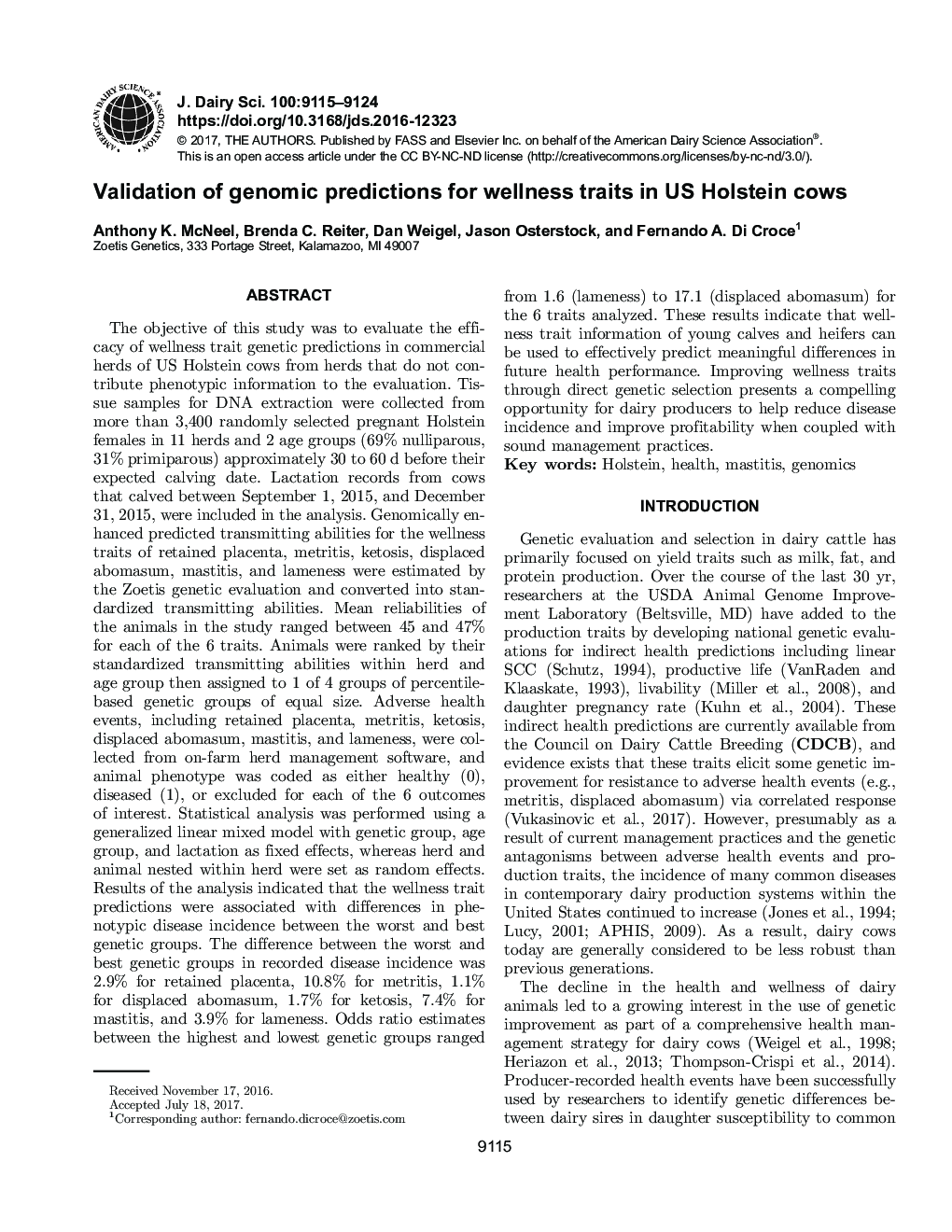 اعتبار پیش بینی های ژنومی برای صفات سلامتی در گاوهای ایالات متحده هولشتاین 