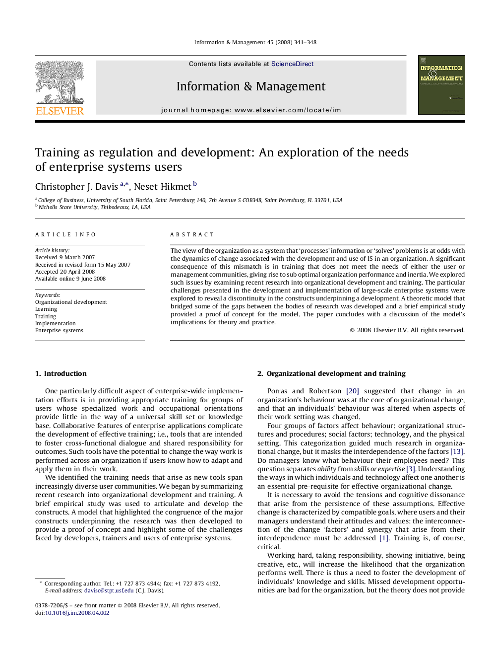 Training as regulation and development: An exploration of the needs of enterprise systems users