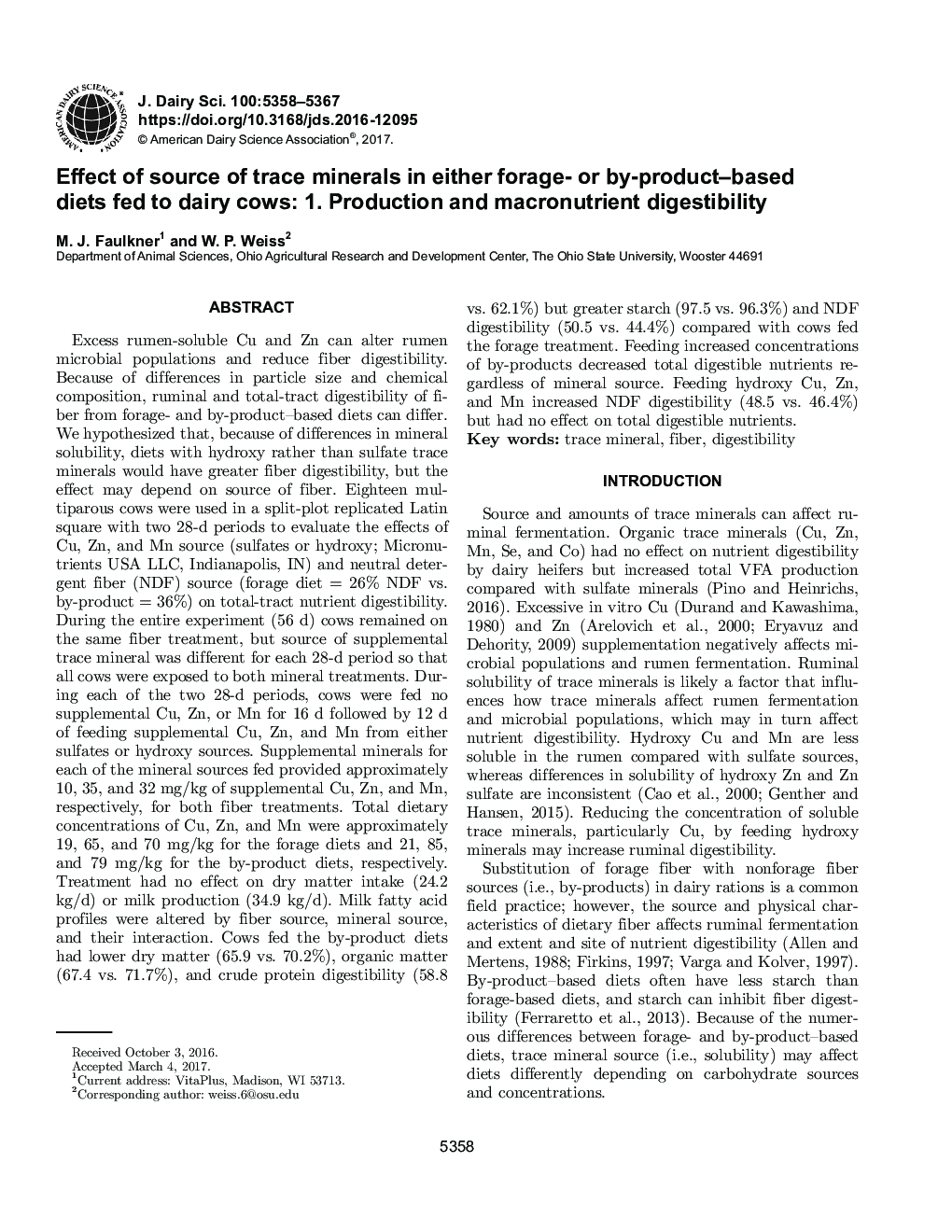 Effect of source of trace minerals in either forage- or by-product-based diets fed to dairy cows: 1. Production and macronutrient digestibility