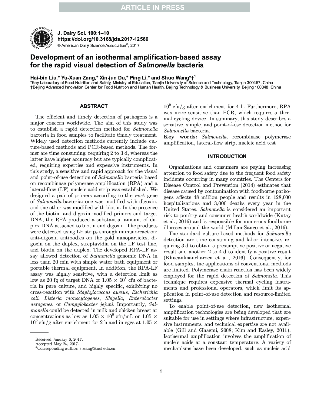 Development of an isothermal amplification-based assay for the rapid visual detection of Salmonella bacteria