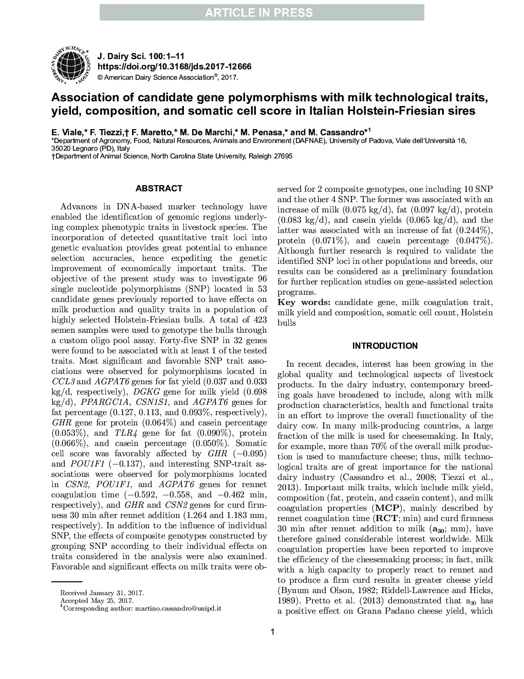 Association of candidate gene polymorphisms with milk technological traits, yield, composition, and somatic cell score in Italian Holstein-Friesian sires