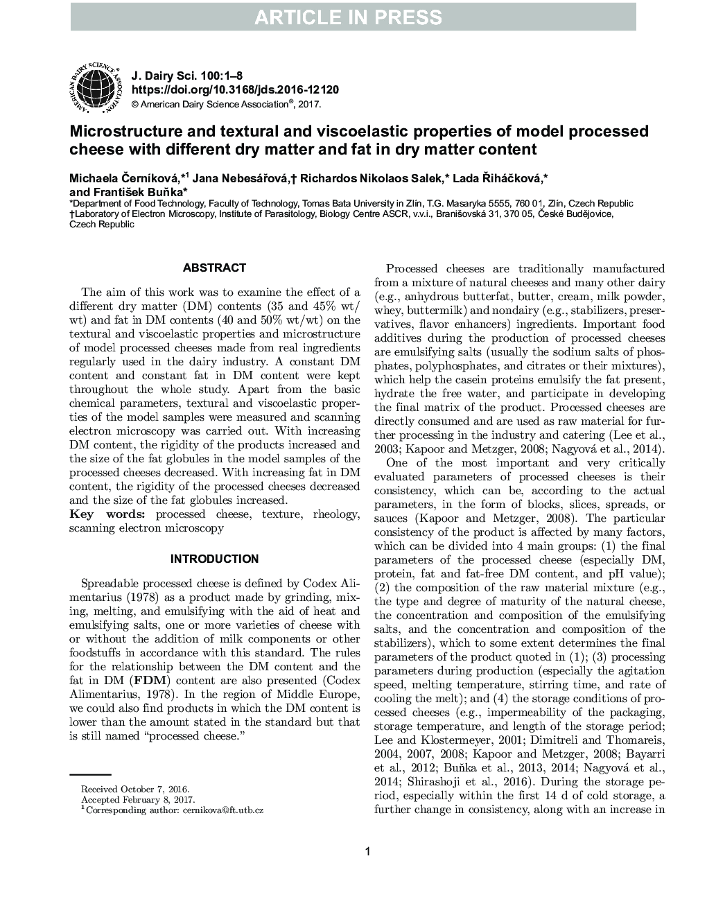 Microstructure and textural and viscoelastic properties of model processed cheese with different dry matter and fat in dry matter content