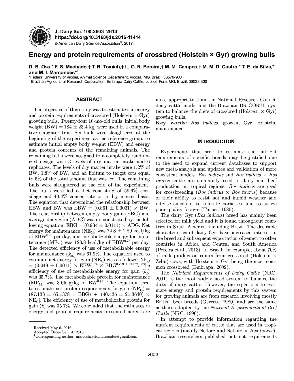 عکس صفحه اول مقاله: Energy and protein requirements of crossbred (Holstein à Gyr) growing bulls Energy and protein requirements of crossbred (Holstein à Gyr) growing bulls