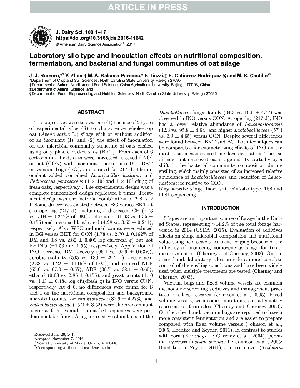 Laboratory silo type and inoculation effects on nutritional composition, fermentation, and bacterial and fungal communities of oat silage