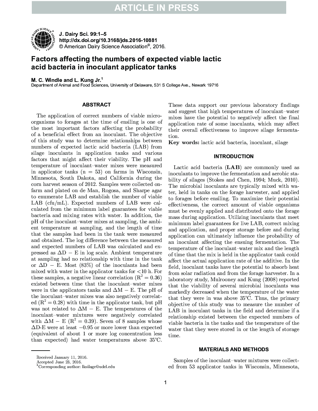 Factors affecting the numbers of expected viable lactic acid bacteria in inoculant applicator tanks