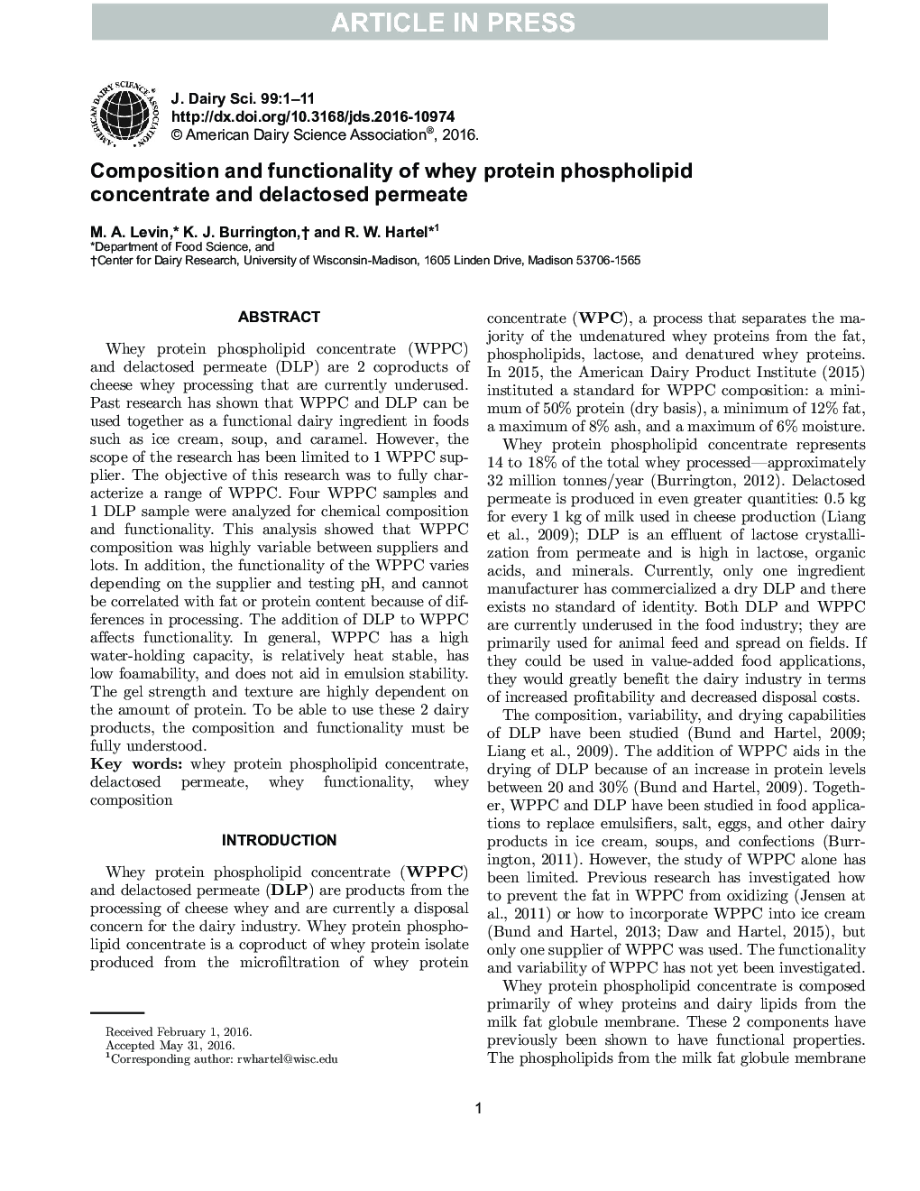 Composition and functionality of whey protein phospholipid concentrate and delactosed permeate