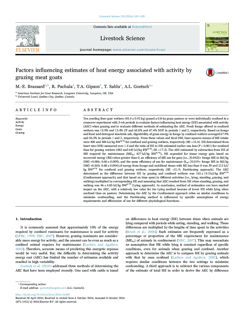 Factors influencing estimates of heat energy associated with activity by grazing meat goats