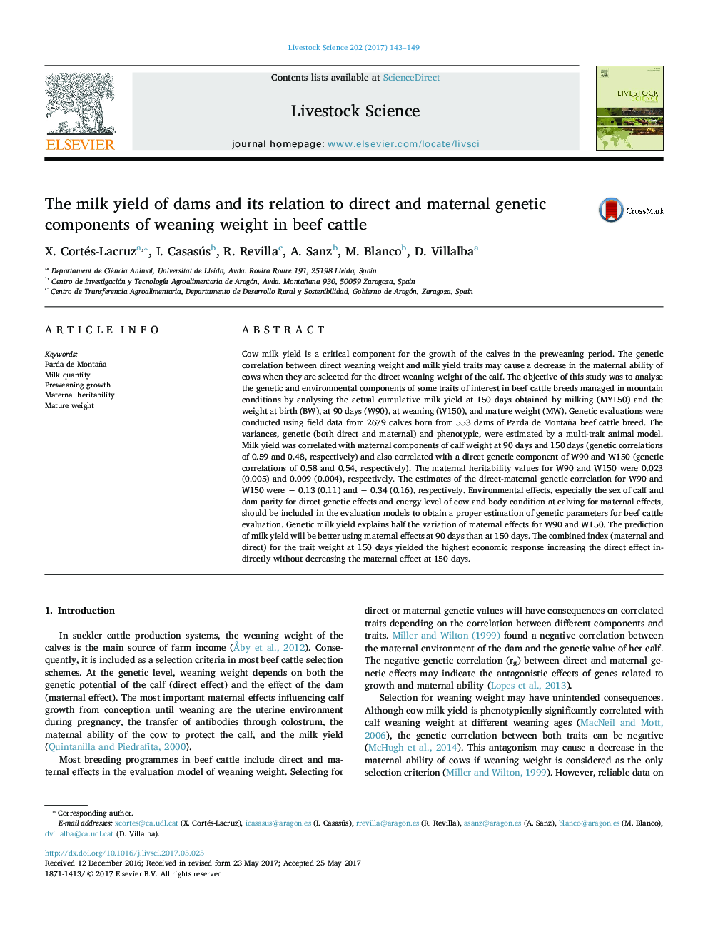 The milk yield of dams and its relation to direct and maternal genetic components of weaning weight in beef cattle