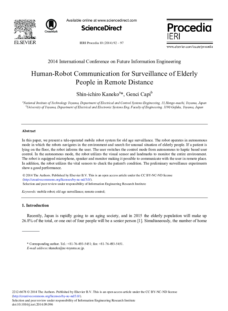 Human-robot Communication for Surveillance of Elderly People in Remote Distance 