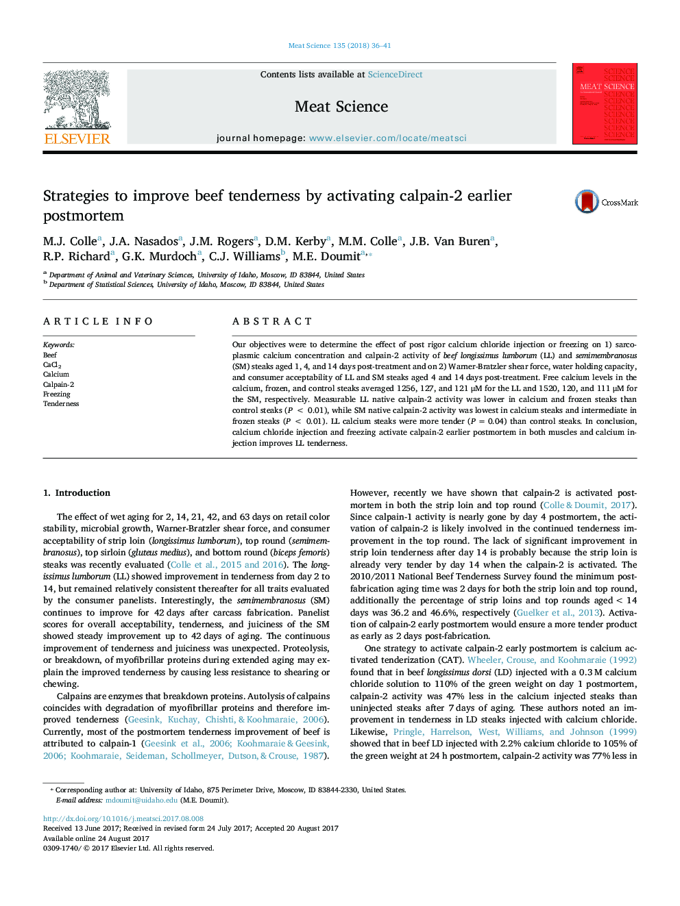 Strategies to improve beef tenderness by activating calpain-2 earlier postmortem