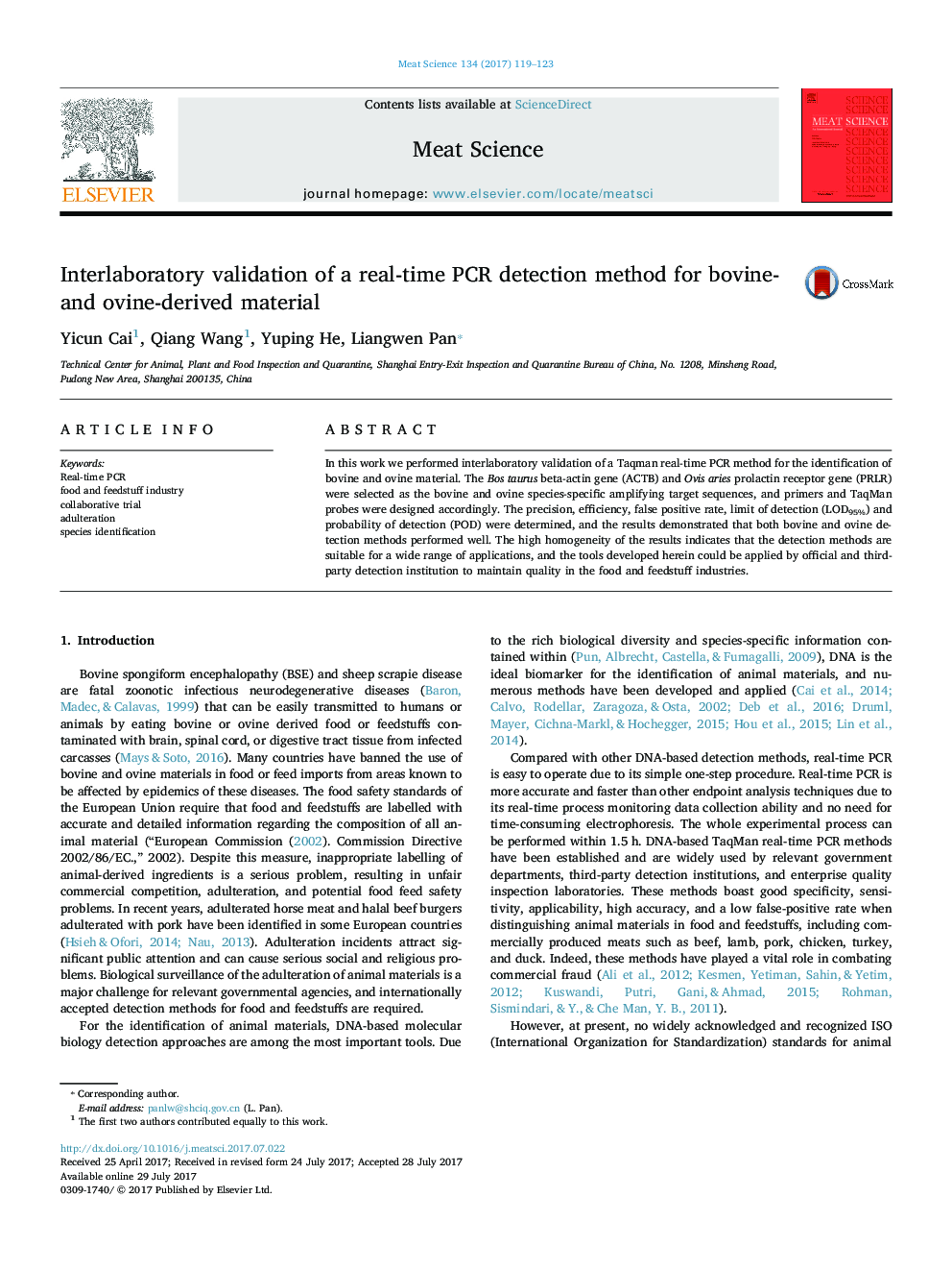 Interlaboratory validation of a real-time PCR detection method for bovine- and ovine-derived material