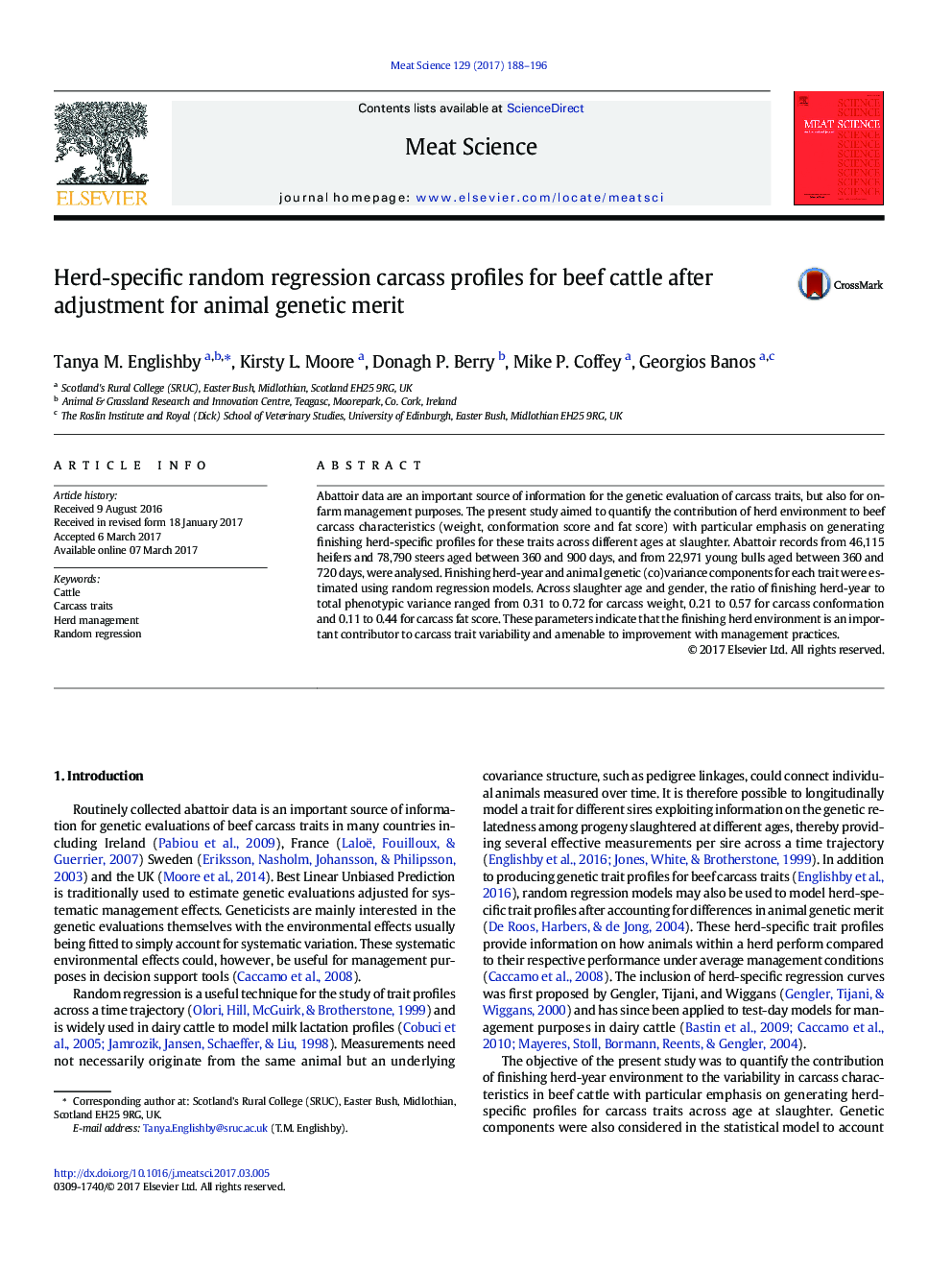 Herd-specific random regression carcass profiles for beef cattle after adjustment for animal genetic merit