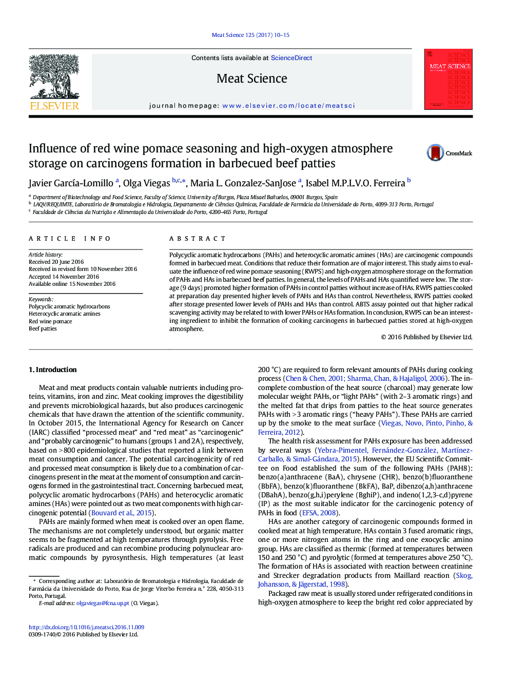 Influence of red wine pomace seasoning and high-oxygen atmosphere storage on carcinogens formation in barbecued beef patties